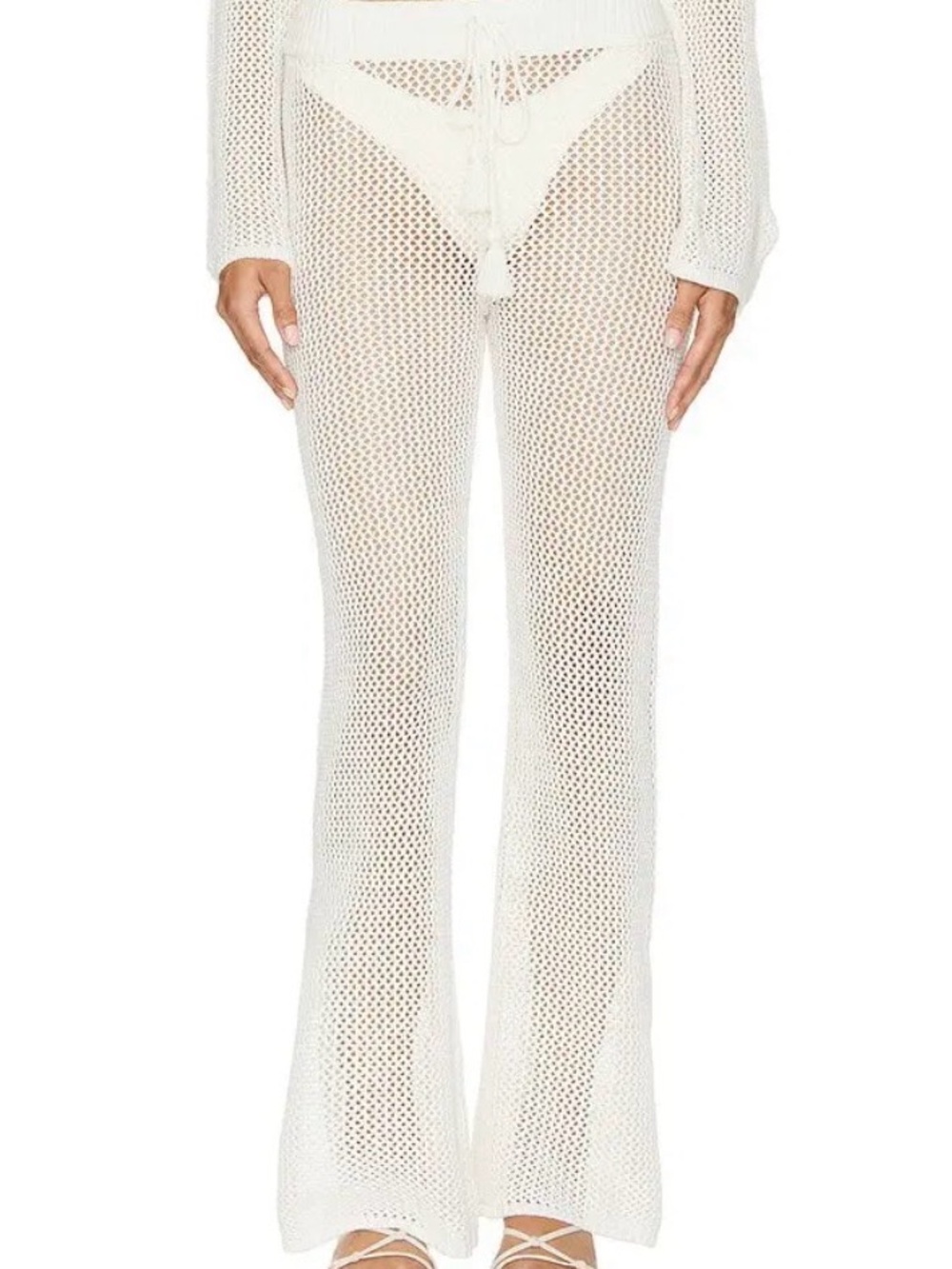 l*space Los Cabos Open Stitch Cover up Sweater Beach Pants in cream size medium